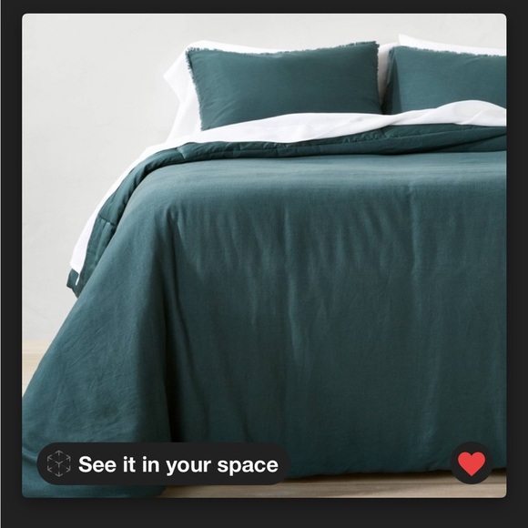 SOLD Casaluna Heavyweight Linen Dark Teal Blue Queen Size Comforter - Picture 1 of 5